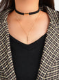 Punk Black Choker Double layer Gold Chain Geometric Charm Necklace Tattoo Choker-0