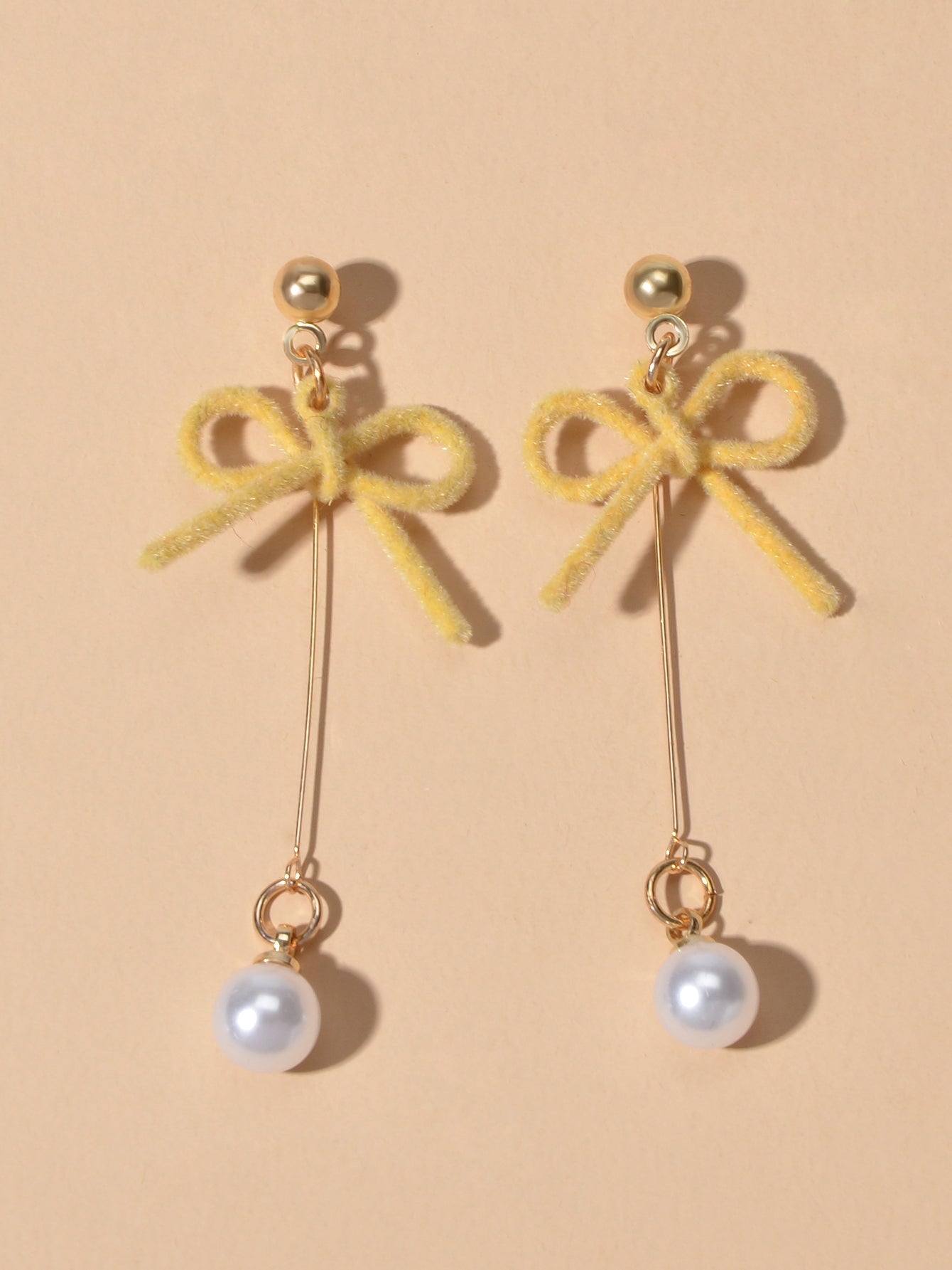 Charming Long Gold Chain Pearl Bowknot Dangle Lightweight Gift Holiday Earrings-5