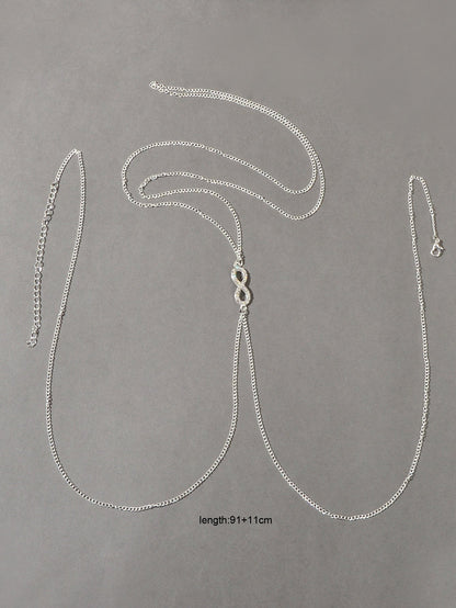 Glamorous Silver Rhinestone Infinity Bikini Beach Body Chain Harness Jewellery-1