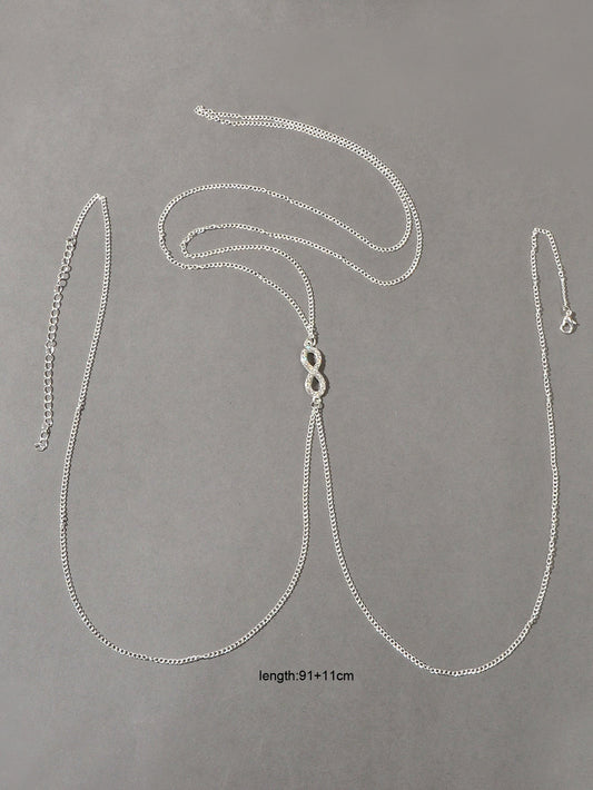 Glamorous Silver Rhinestone Infinity Bikini Beach Body Chain Harness Jewellery-1