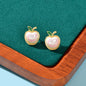 Exquisite Green Leaf White Pearl Apple Stud Earrings Women Anniversary Jewellery-0