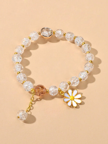Handmade Beads Chain Flower Charm Bracelet Sweet Girls Teens Jewelry Dainty Gift-4