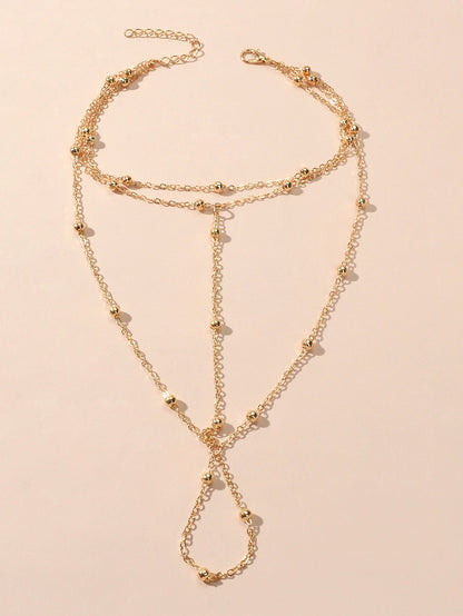 Punk Silver Multi-layer Beads Chain Slave Bracelet with Finger Hip Hop Jewellery-3