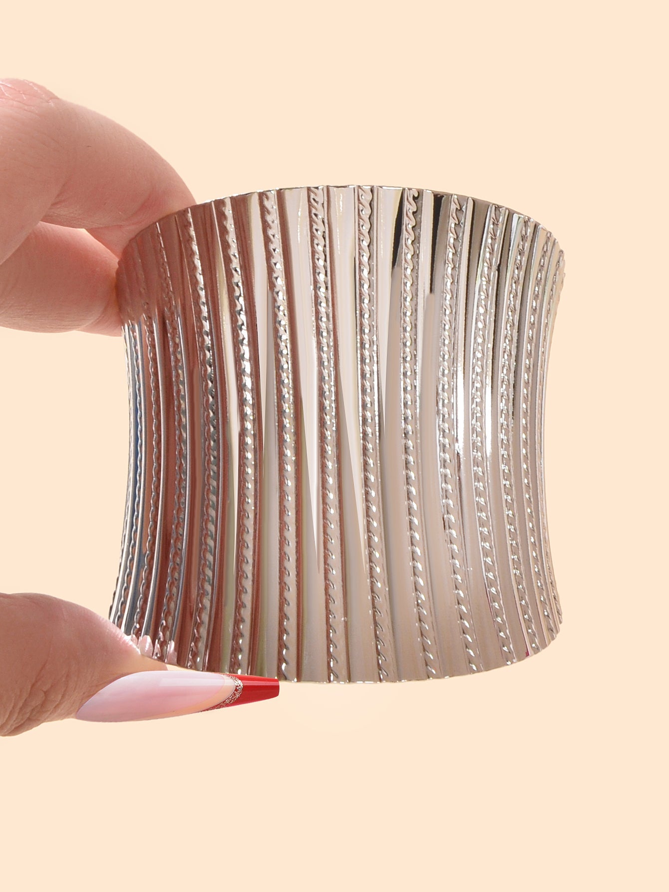 Silver Wide Cuff Bangle Statement Jewelry Glamorous Style Bracelet-1