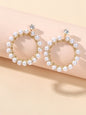 Retro Textured Jewelry Faux Pearl Decor Circle Dangle Earrings for Wedding Party-0