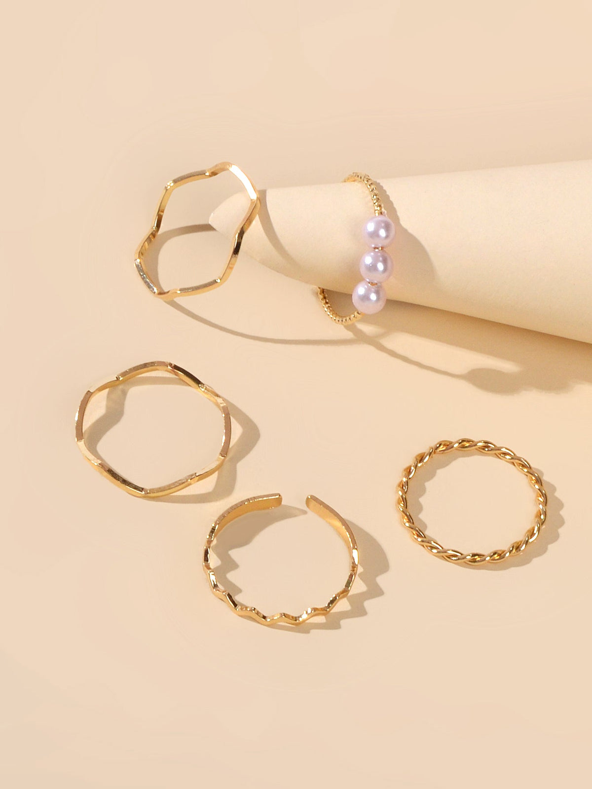 5 pcs Fashion Jewellery Pearl Decor Minimalist Finger Midi Finger Knuckle Rings-4