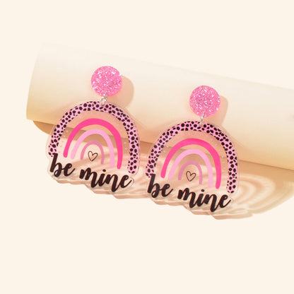 Sweet Y2k Style Pink Leopard Heart Rainbow Letter Acrylic Dangle Chunky Earrings-0