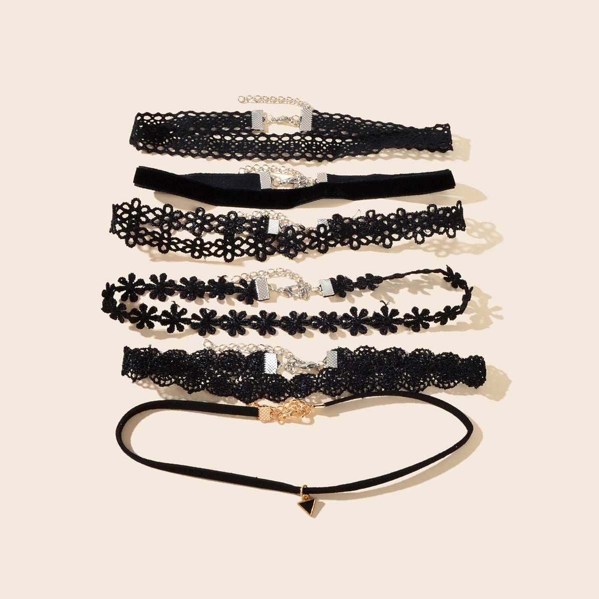 6 pcs Black Flower Velvet Choker Set Classic Gothic Tattoo 90s Collar Lace Jewel-0
