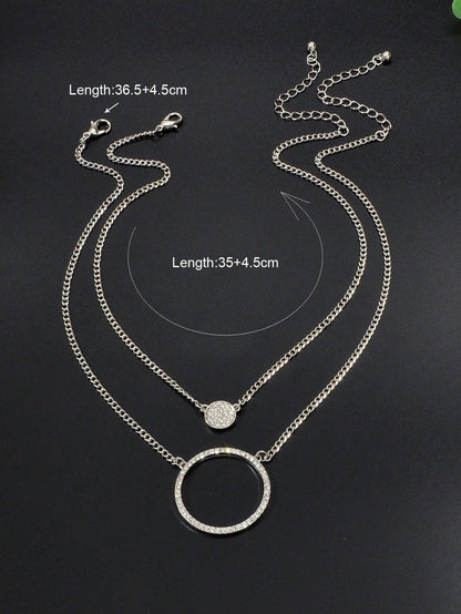 Silver Double-Layered Large Circle Pendant Necklace - Stylish Statement Jewelry-1