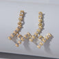 Textured Full Faux Cubic Zirconia Luxury Gold Letter Dangle Earrings for Women-0