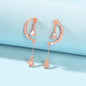Wedding Rosegold Rhinestone Moon Dangle Drop Chandelier Teardrop Bridal Earrings-0