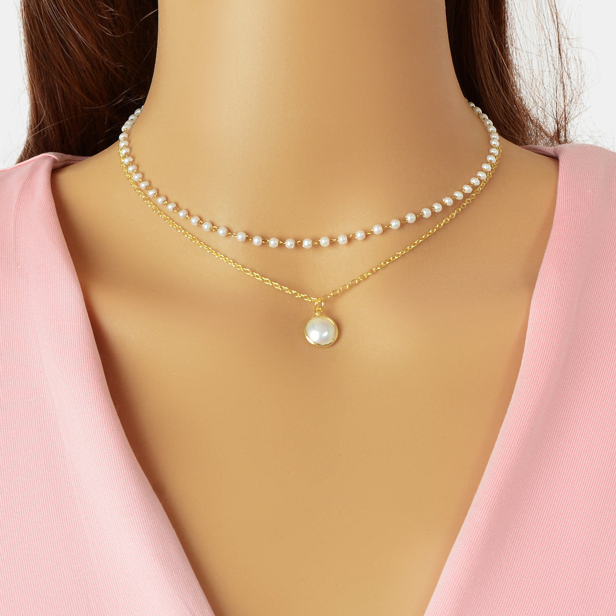 Double layer Gold Silver Chain Pearl Decor Anklet Foot Jewelry Beach Accessories-5