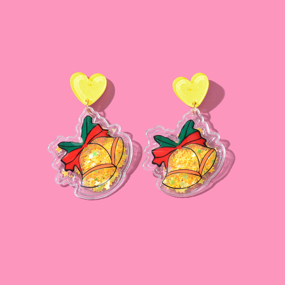 Christmas Bell Earrings Love Heart Charm Stud Girls Gift-0