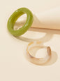 Stackable 2 pcs Beige Green Resin Chunky Multiple Bulk Pack Boho Chic Ring set-0