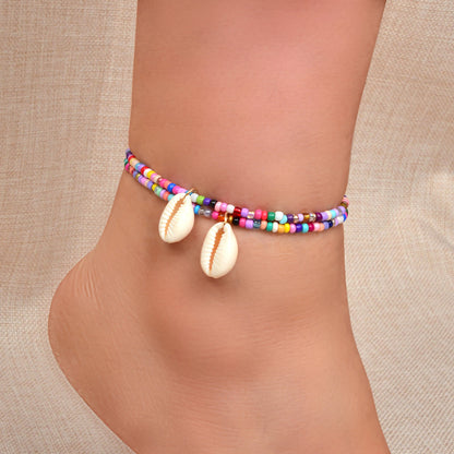 2 pcs Handmade Boho Colourful Beads Shell Charm Ankle Bracelets Foot Anklet Set-0