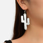 Faux Leather Lightweight Handmade Cactus Dangle American Indian Dangle Earrings-3