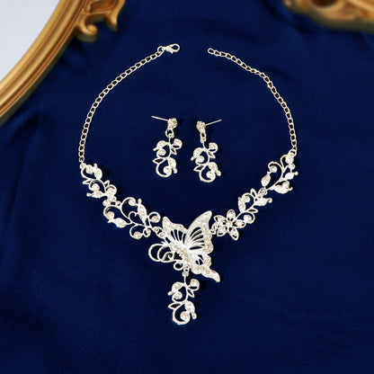 Anniversary Jewellery set Silver Flower Butterfly Collar Necklace Drop Earrings-3