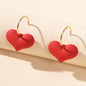 Perfect Red Black Heart Charm Dangle Hoop Pierced Hypoallergenic Women Earrings-4
