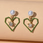 Love Gift for Women Girls Rhinestone Pearl Decor Gold Star Heart Dangle Earrings-0