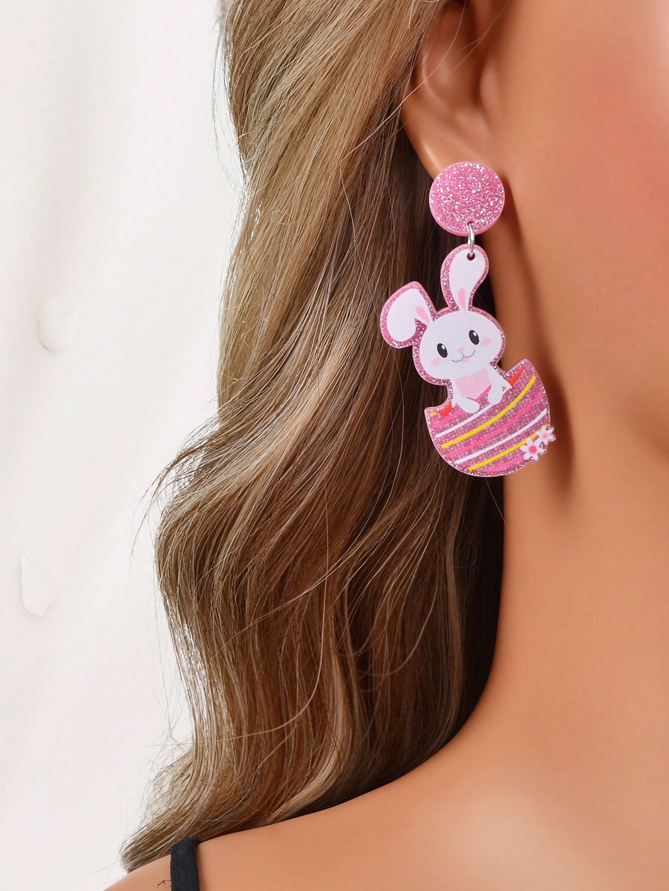 Pink Easter Bunny Pendant Earrings - Festive and Fun Fashion Accessories-1
