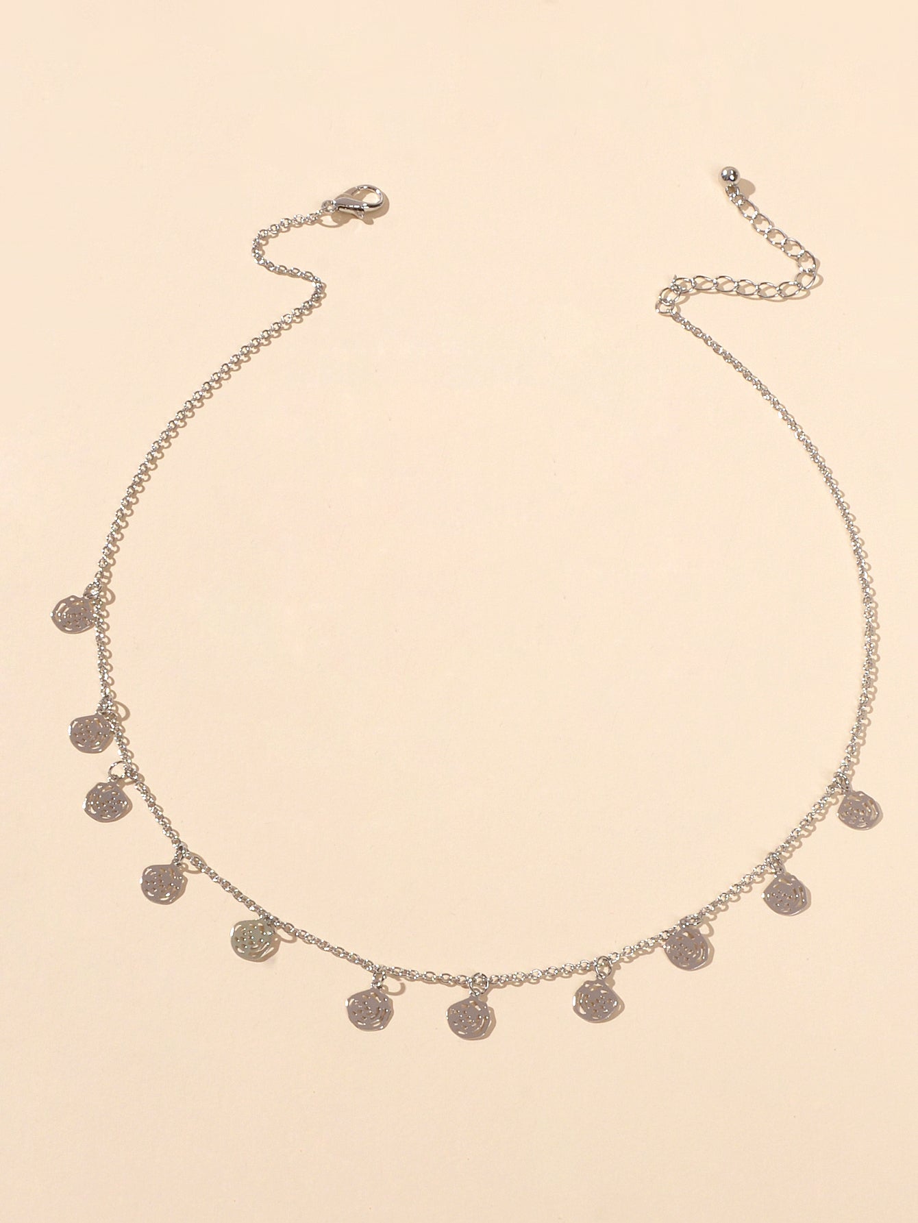 Minimalist Gold Silver Rose Flower Charm Necklace Disc Pendant Jewellery Collar-1