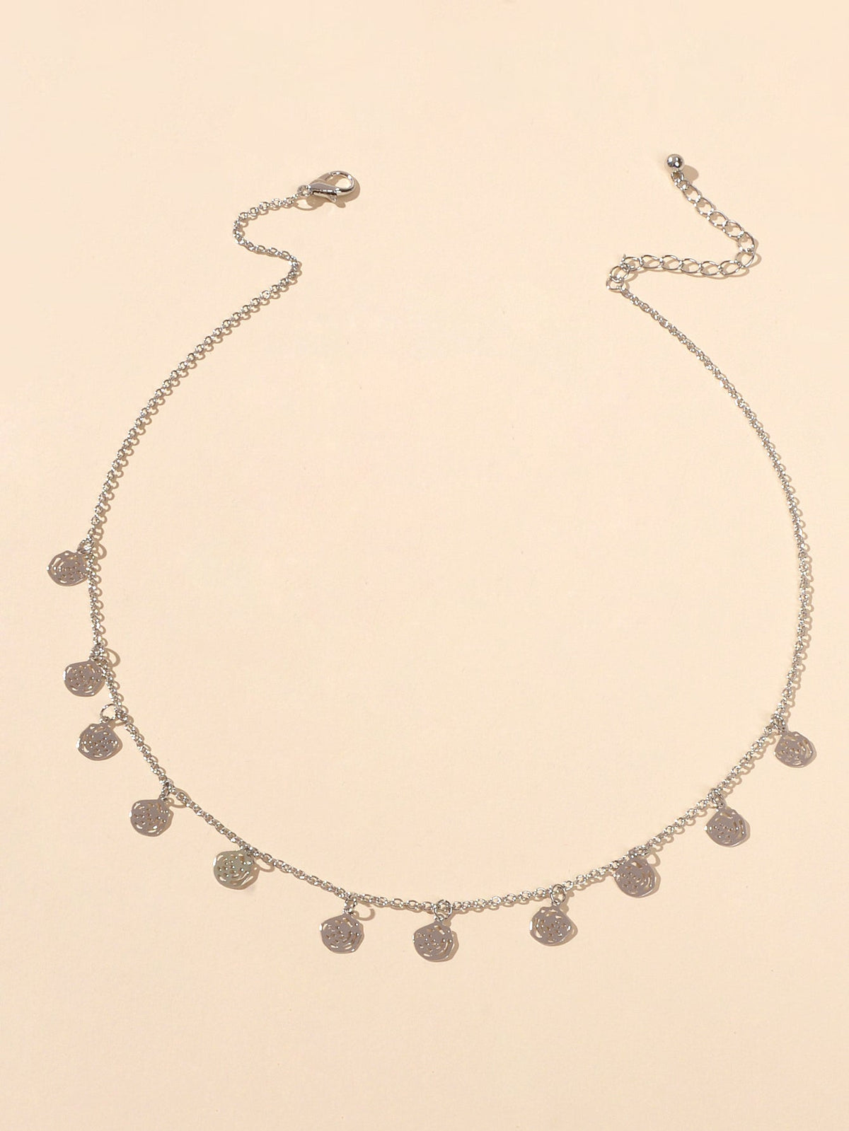 Minimalist Gold Silver Rose Flower Charm Necklace Disc Pendant Jewellery Collar-1