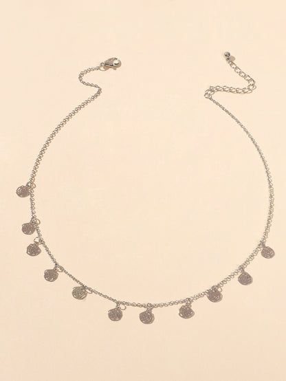 Minimalist Gold Silver Rose Flower Charm Necklace Disc Pendant Jewellery Collar-1
