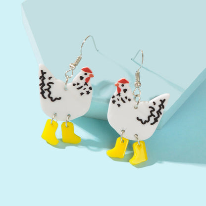 Lovely Cartoon White Acrylic Hen Yellow Boots Dangle Earrings Women Holiday Gift-0