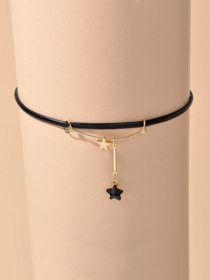Gothic Punk 90s Black Pu Leather Star Charm Tattoo Choker Necklace Grunge Collar-0