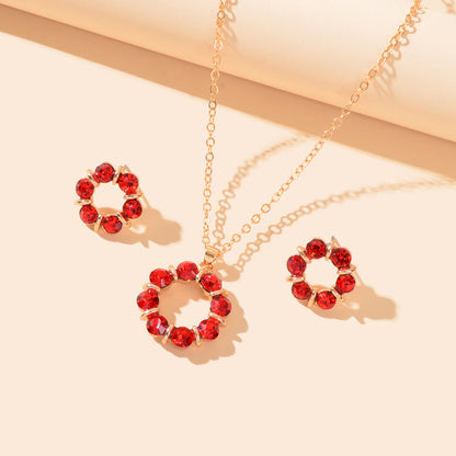 Colourful Rhinestone Flower Jewellry Set Round Charm Necklace Girl Stud Earrings-7