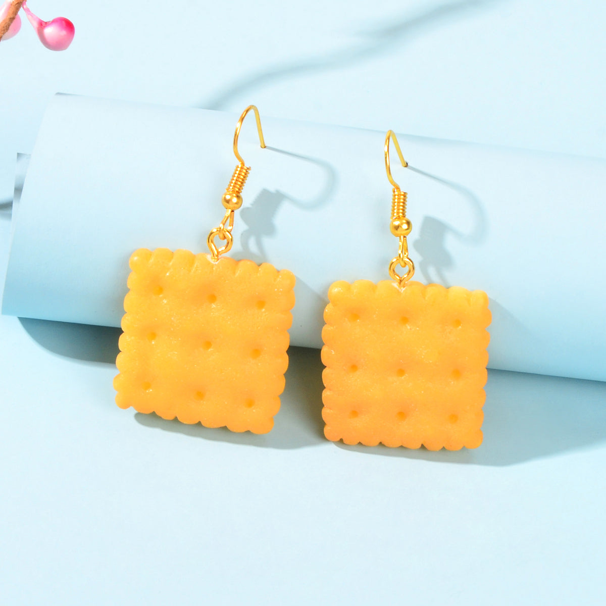 Orange Resin Biscuit Dangle Hook Bikkie Earrings Girl Cute Funny Food Jewellery-0