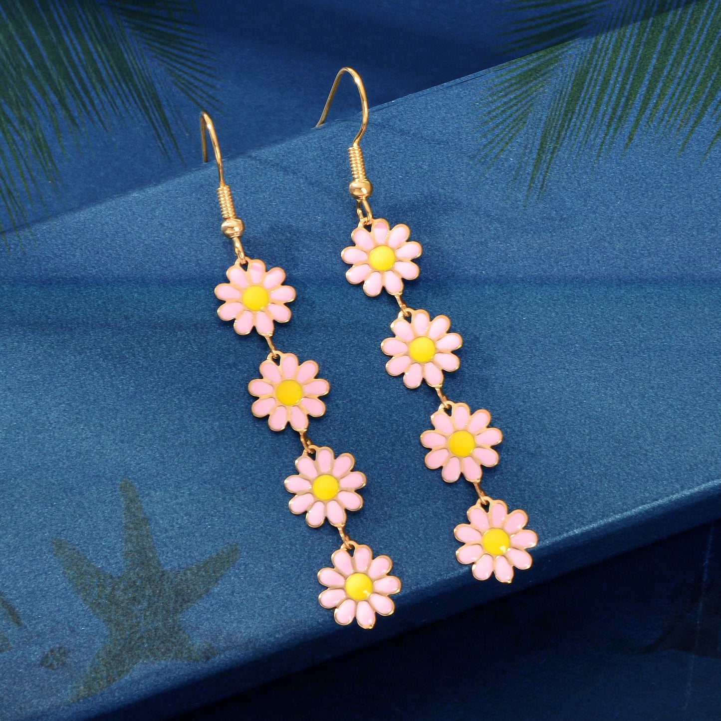 Sweet Pink Flower Long Pendant Dangle Earrings Women Daily Festival Jewelry Gift-3