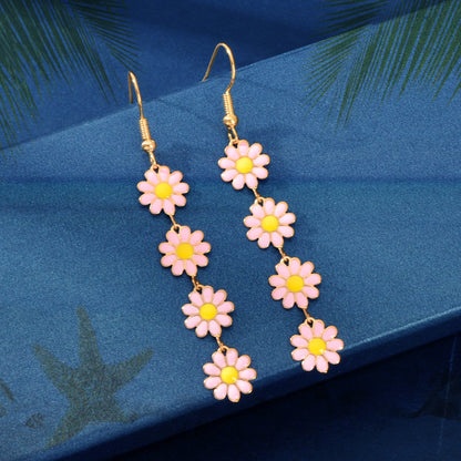 Sweet Pink Flower Long Pendant Dangle Earrings Women Daily Festival Jewelry Gift-3