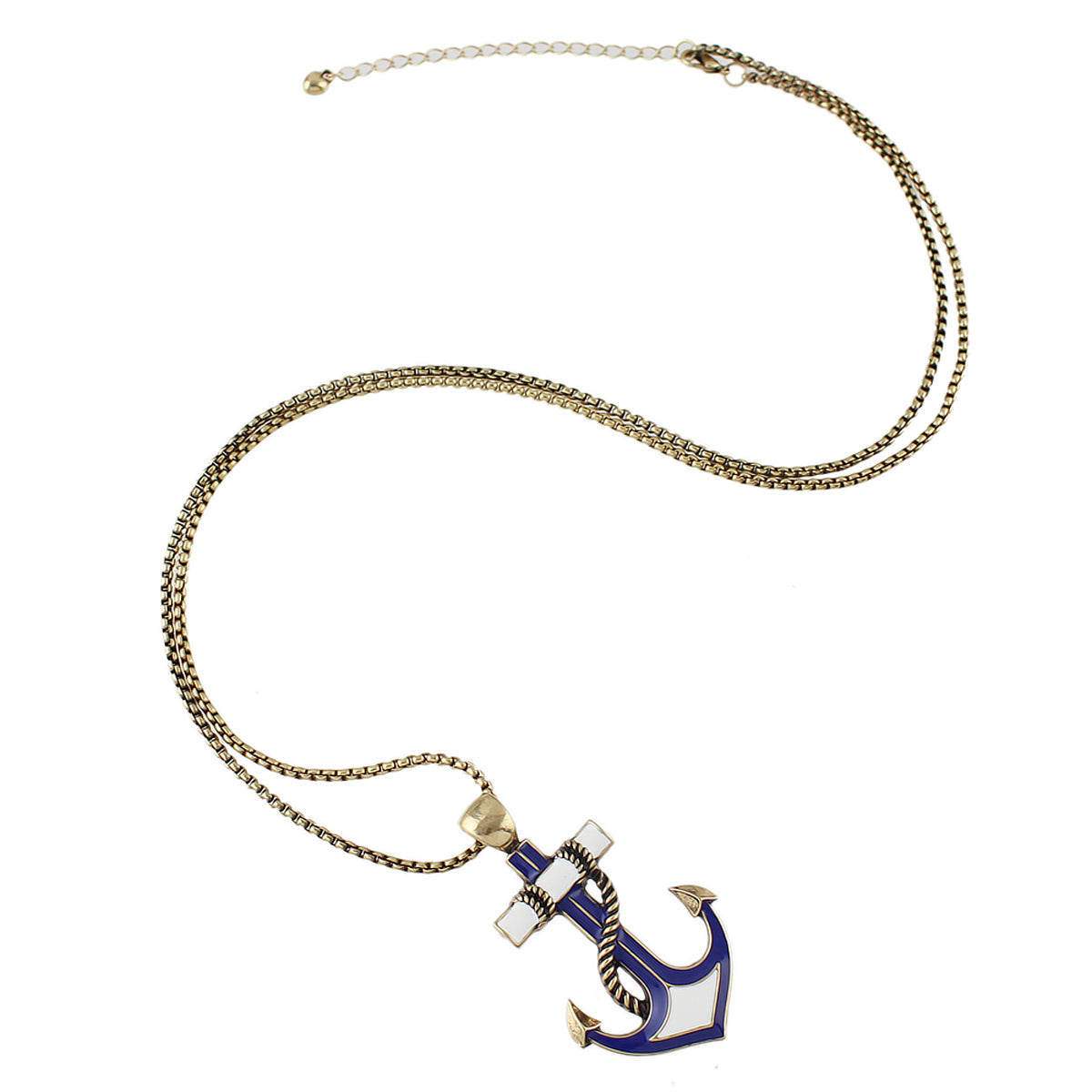 Nautical Jewelry Long Chain White Blue Anchor Pendant Necklace Ocean Accessories-0