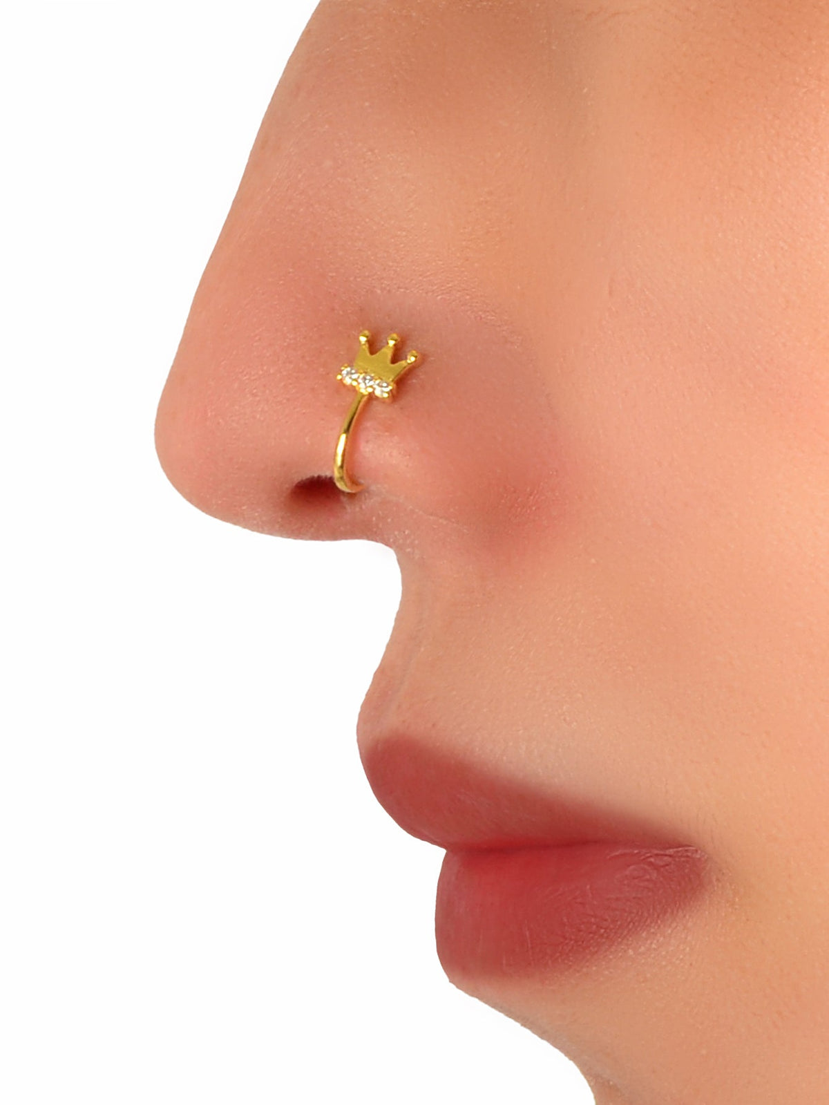 1 pc Faux Lip Ear Nose Rhinestone Crown Non Piercing Clip On Nose Hoop Rings-0