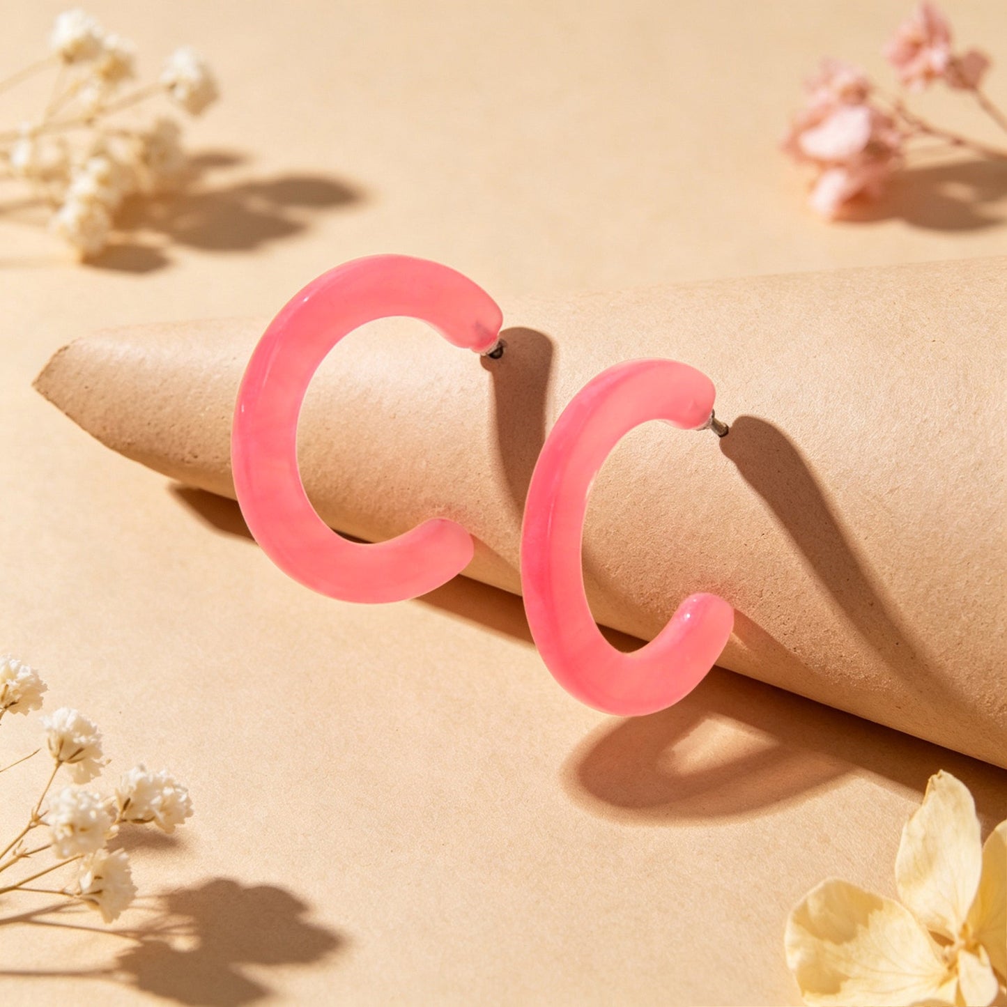 Acrylic C Shape Hoop Stud Earrings Daily Beach Vacation Jewelry Available in multiple colors-1