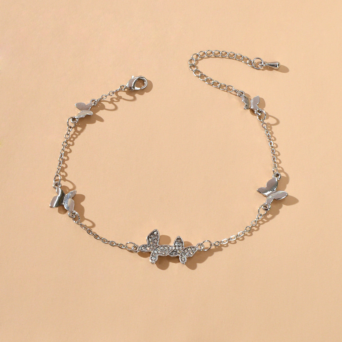 Rhinestone Decor Silver Butterfly Charm Chain Bracelet Best Friends Funny Gifts-5