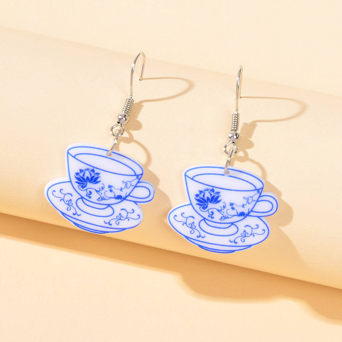 Ethnic Traditional Jewellery Blue and White Porcelain Bowl Dangle Earrings Gift-0