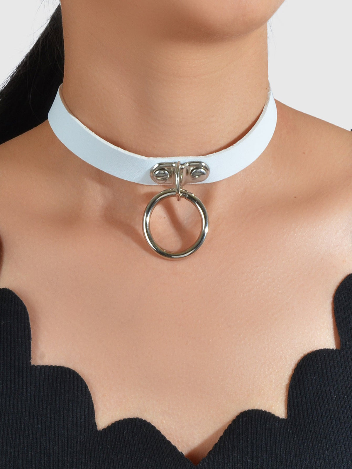 Punk Hip Hop 90s Circle Charm Belt Leather Grunge Collar Tattoo Choker Necklace-0