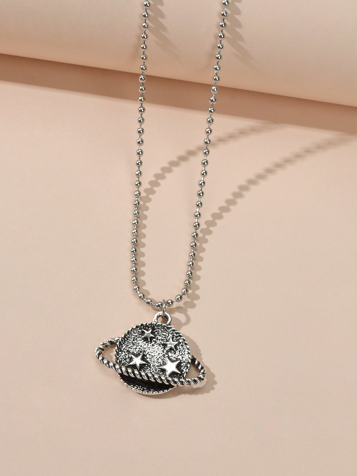 Goth HipHop Style Antique Silver Popcorn Chain Star Planet Pendant Punk Necklace-1
