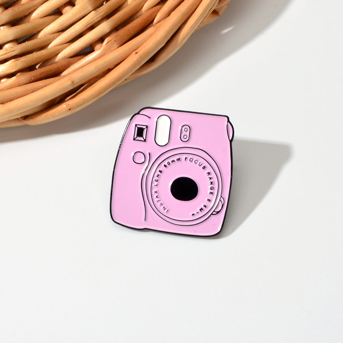 Cute Pink Enamel Camera Metal Backpack Pins Lapel Button Aesthetic Brooch Badge-0
