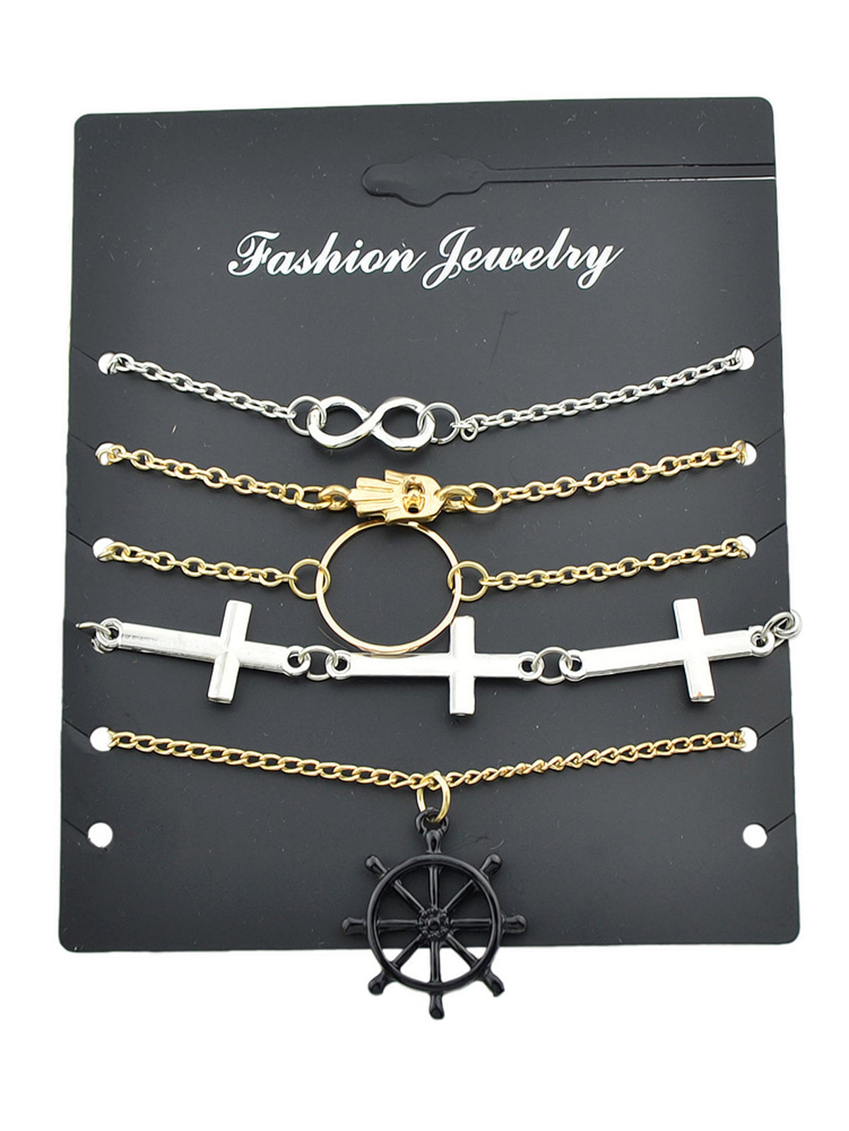 5pcs Nautical Silver Gold Chain Hand Infinity Cross Rudder Charm Bracelets set-0