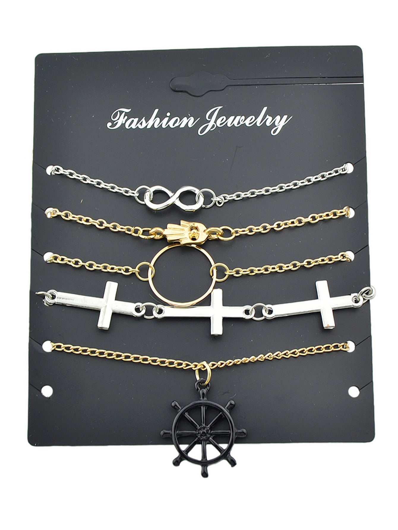5pcs Nautical Silver Gold Chain Hand Infinity Cross Rudder Charm Bracelets set-0