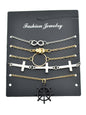 5pcs Nautical Silver Gold Chain Hand Infinity Cross Rudder Charm Bracelets set-0