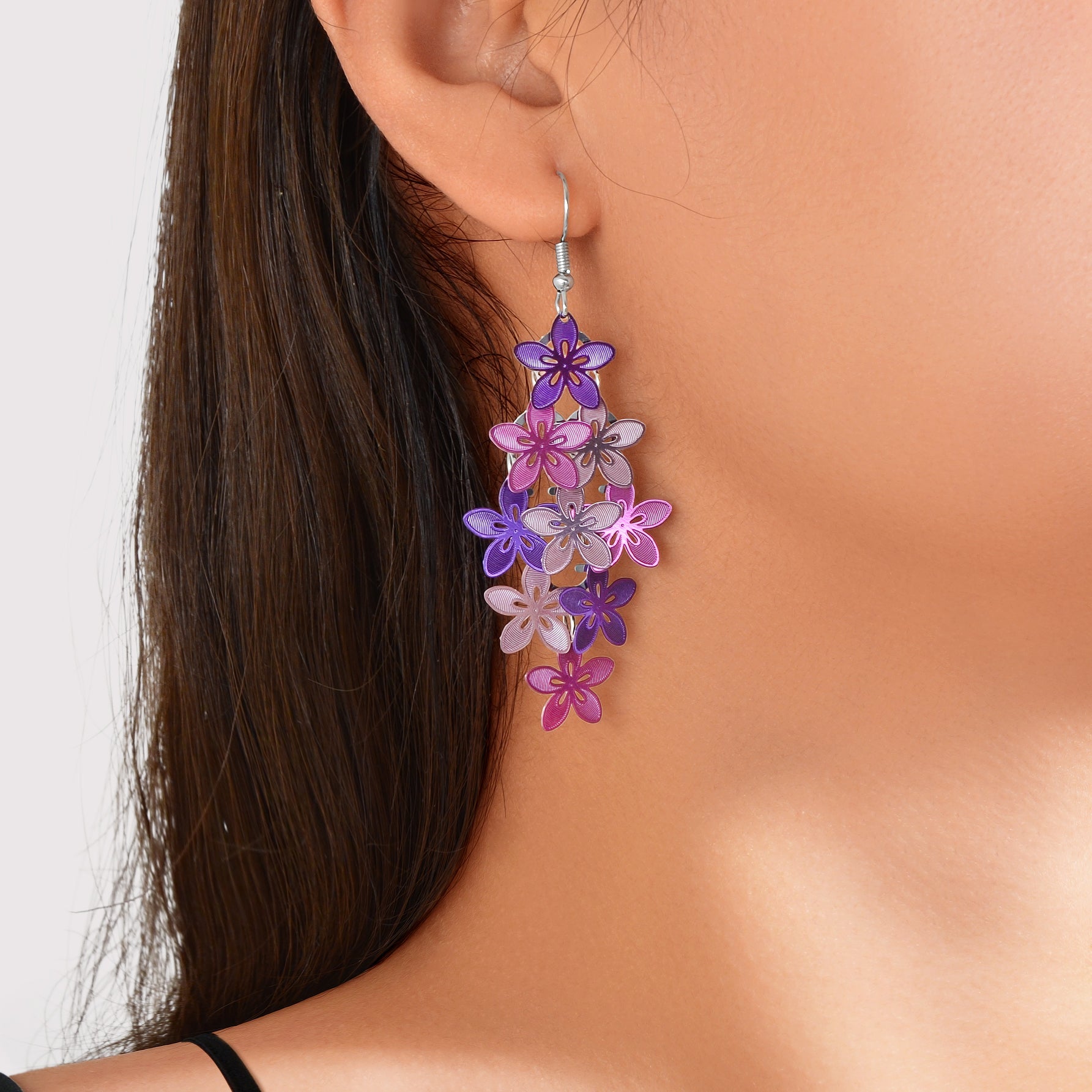 Fashion Colorful Multiple Layered Flower Dangle Chandelier Earrings Women Party Jewelry Accessories-0