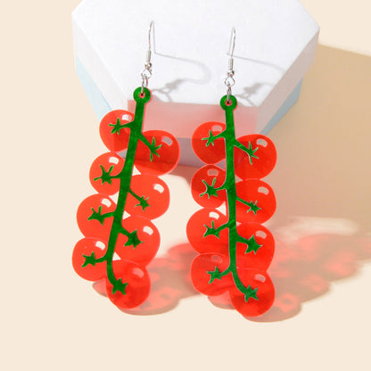 Red Acrylic Tomato Large Dangle Earrings Girl's Personality Creative Accessories-0