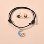 Jewellery set Black Pu Leather Star Moon Charm Adjustable Bracelet Stud Earrings-0