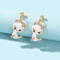 Lovely Cartoon Design Rhinestone White Enamel Cat Pendant Stud Pierced Earrings-0