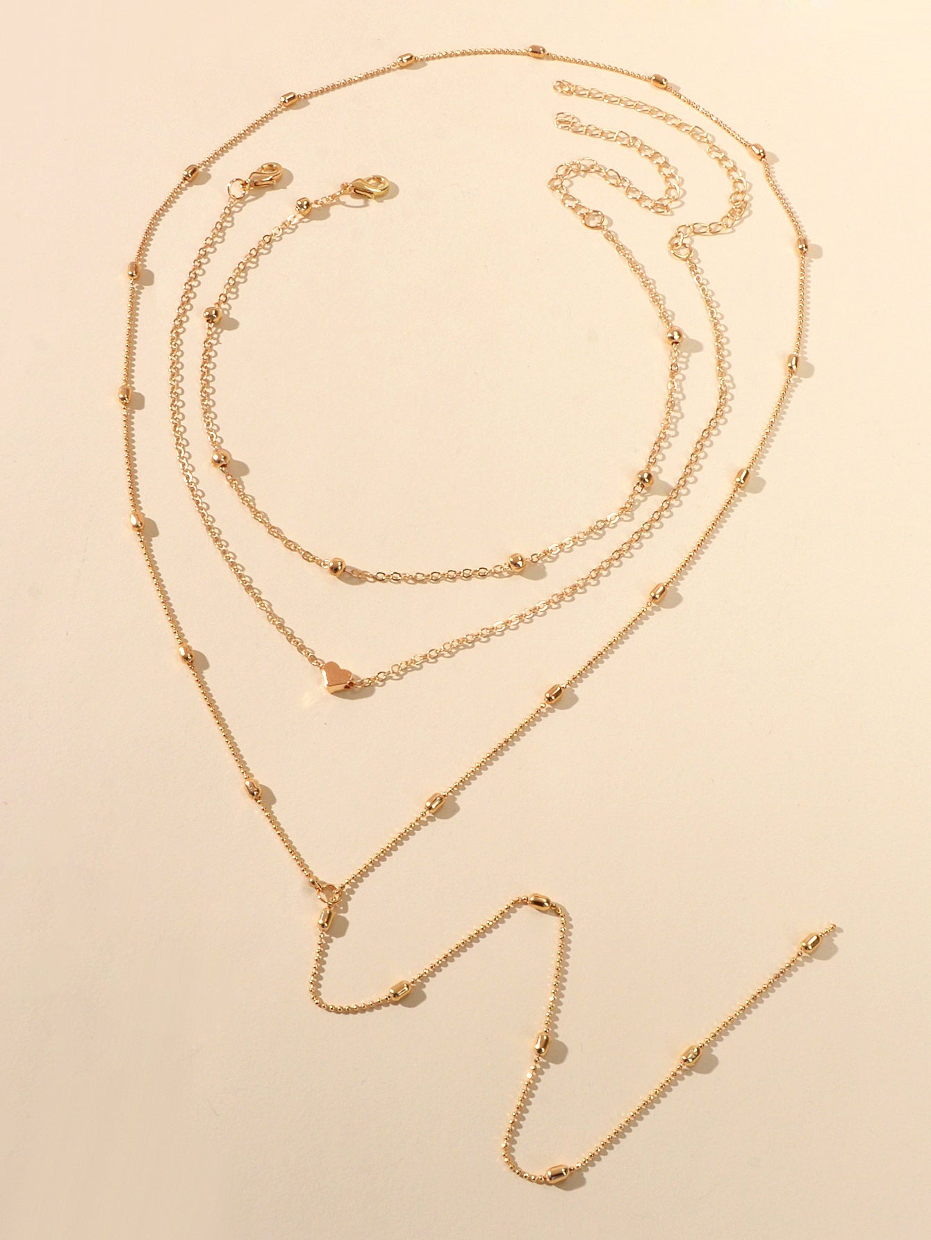 3 pcs Gold Silver Chain Multi-layer Necklace Heart Charm Necklace Ladies Jewelry-0