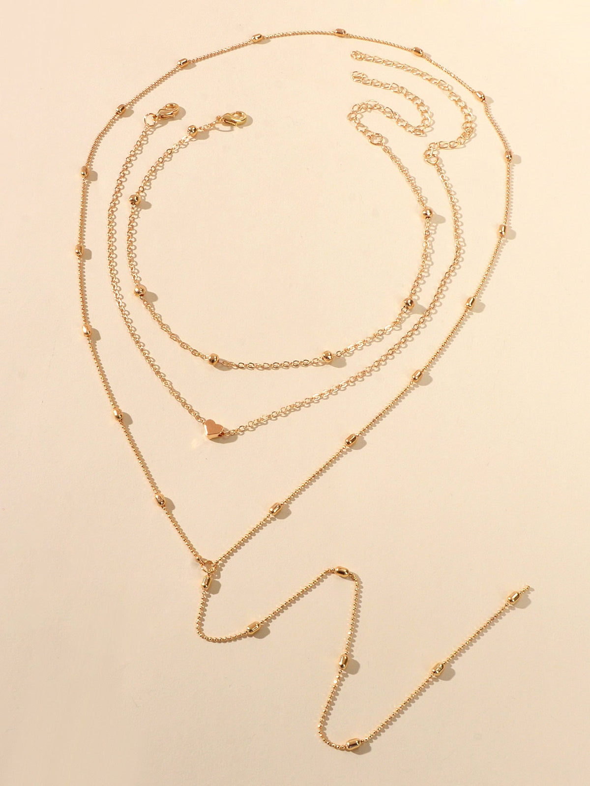 3 pcs Gold Silver Chain Multi-layer Necklace Heart Charm Necklace Ladies Jewelry-0